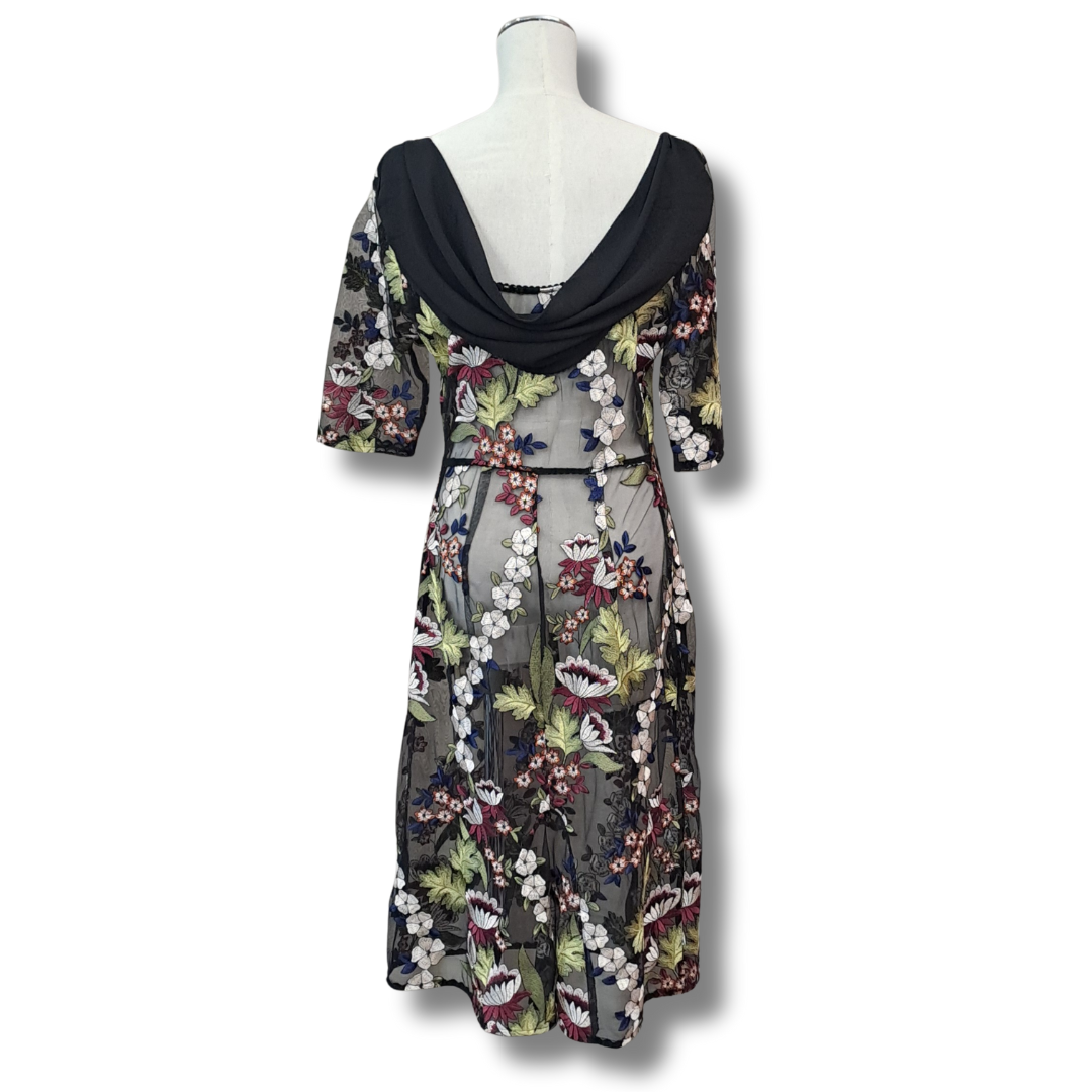Annah S - Sheer Embroidered Floral Dress - Back View