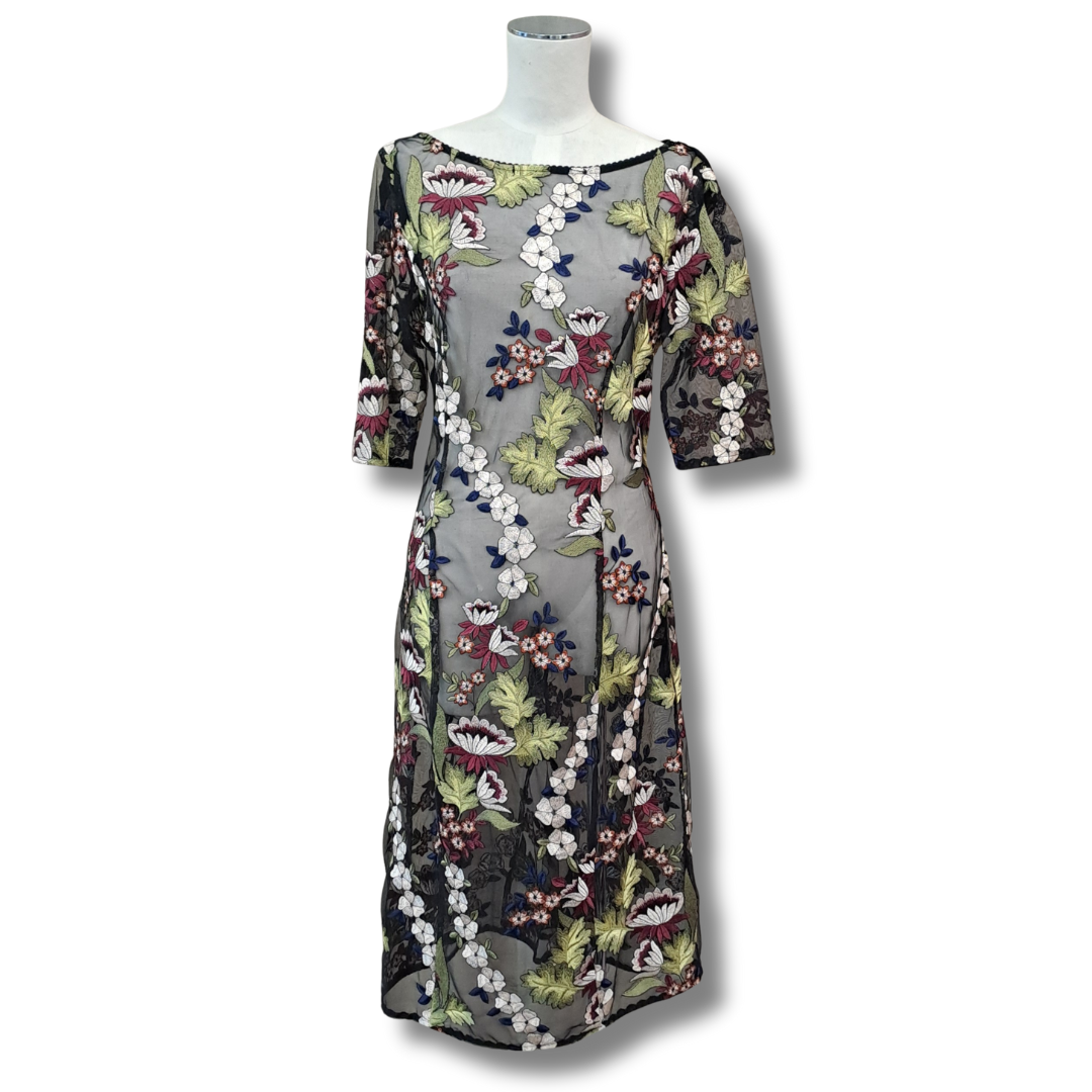Annah S - Sheer Embroidered Floral Dress - Front View