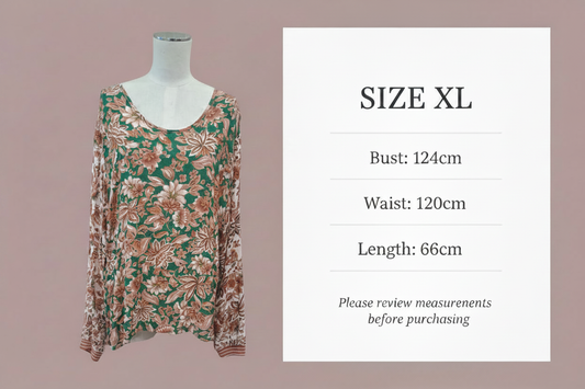 Classified with Love - Green Floral Top - Size XL - Sizing Chart
