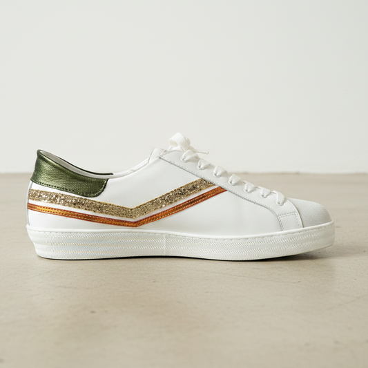 D.O.F - White Green Glitter Trainers - Side View