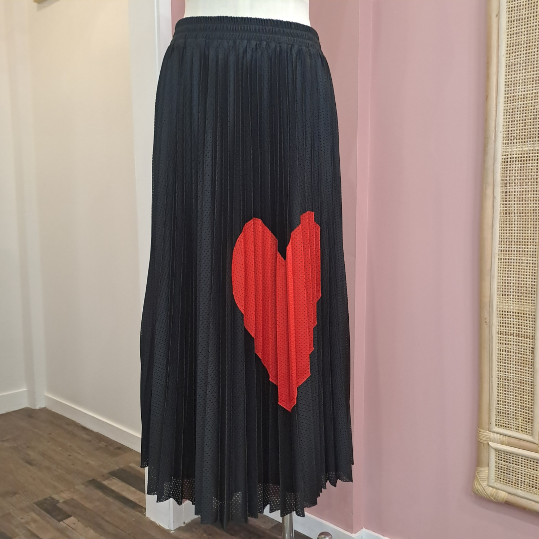 David Pond - Heart Print Pleat Skirt - Size 10