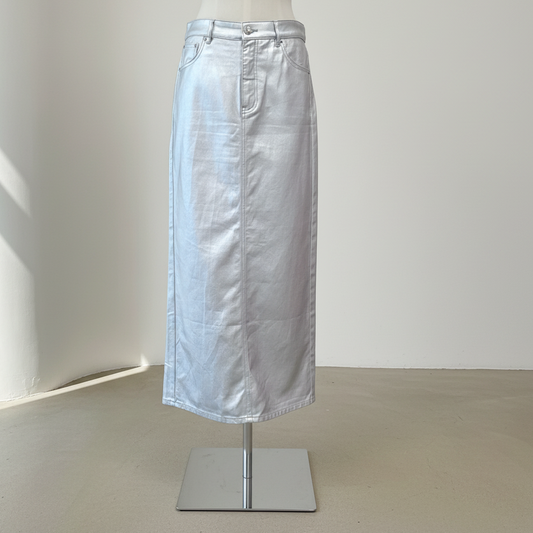 Decjuba - Daphne Metallic Denim Skirt - Size 10 - Front