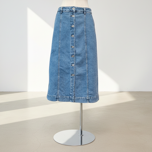 Elm - Florence Button Thru Denim Skirt - Size 12 - Front