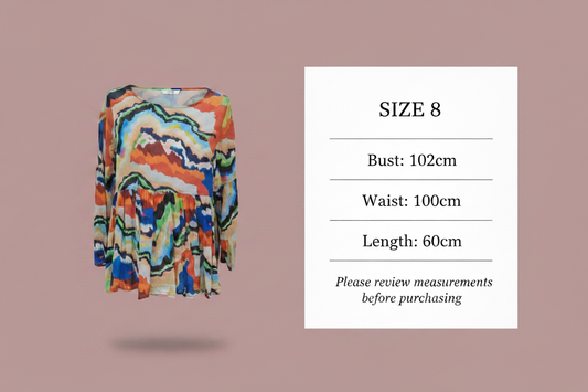 Size chart - Bust: 102cm, Waist: 100cm, Length: 60cm