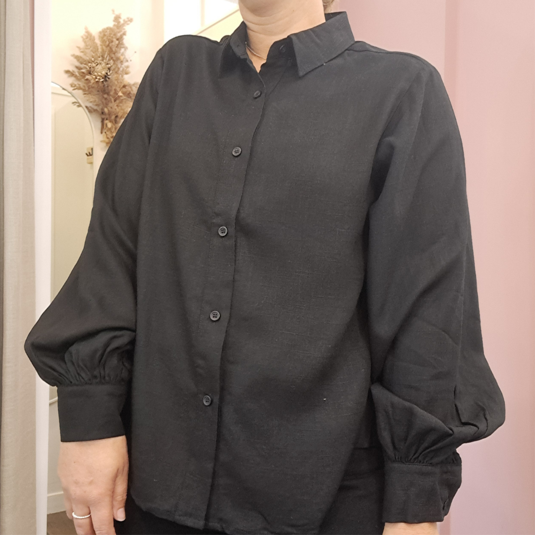 Her Apparel - Cleo Balloon Sleeve Shirt - Black