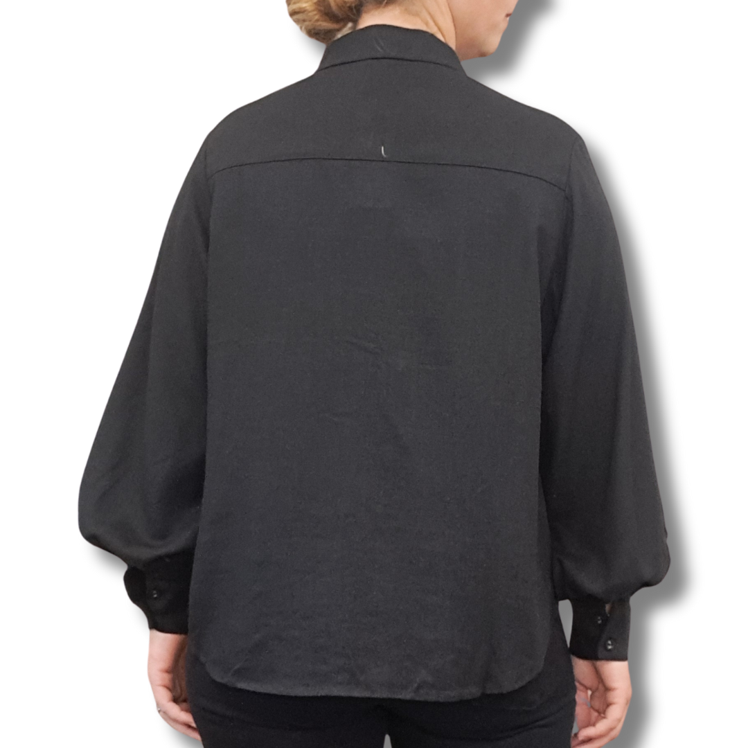 Her Apparel - Cleo Balloon Sleeve Shirt - Black - Back