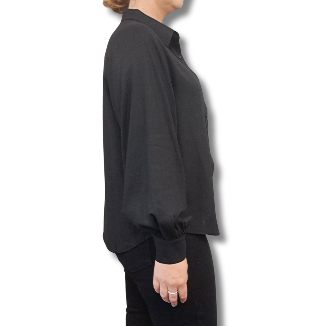 Her Apparel - Cleo Balloon Sleeve Shirt - Black - Side
