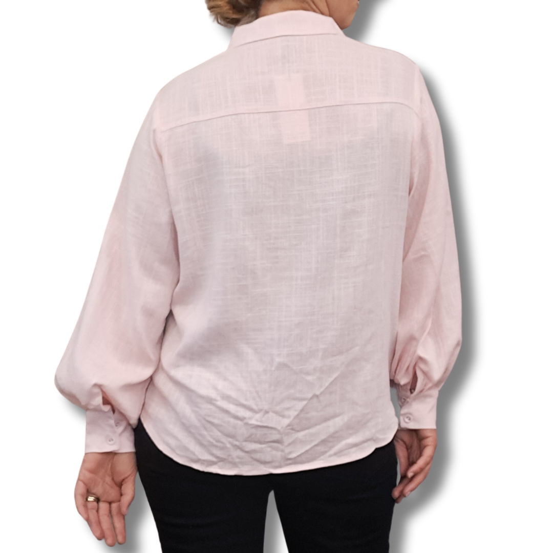 Her Apparel - Cleo Balloon Sleeve Shirt - Pink - Back