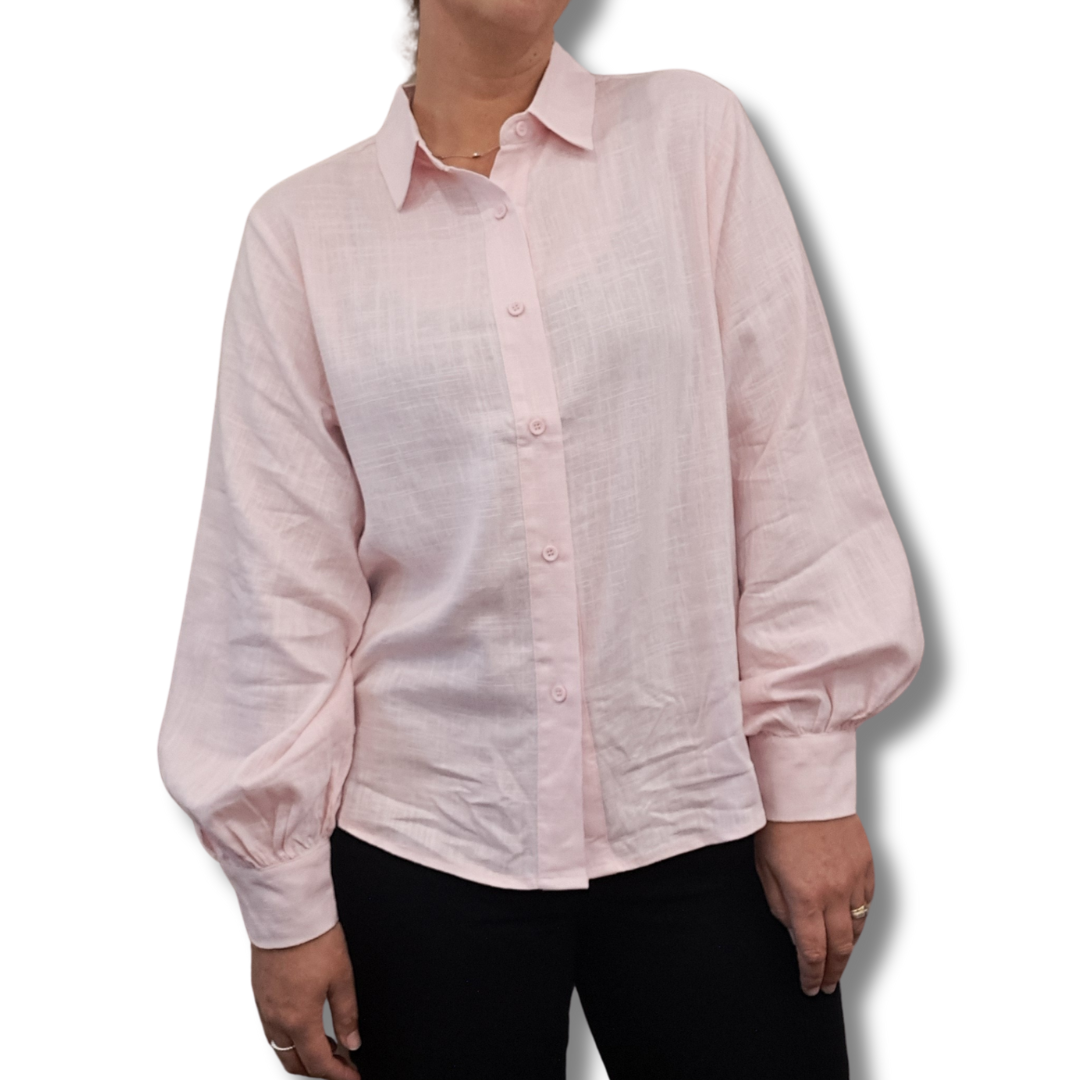 Her Apparel - Cleo Balloon Sleeve Shirt - Pink - Front