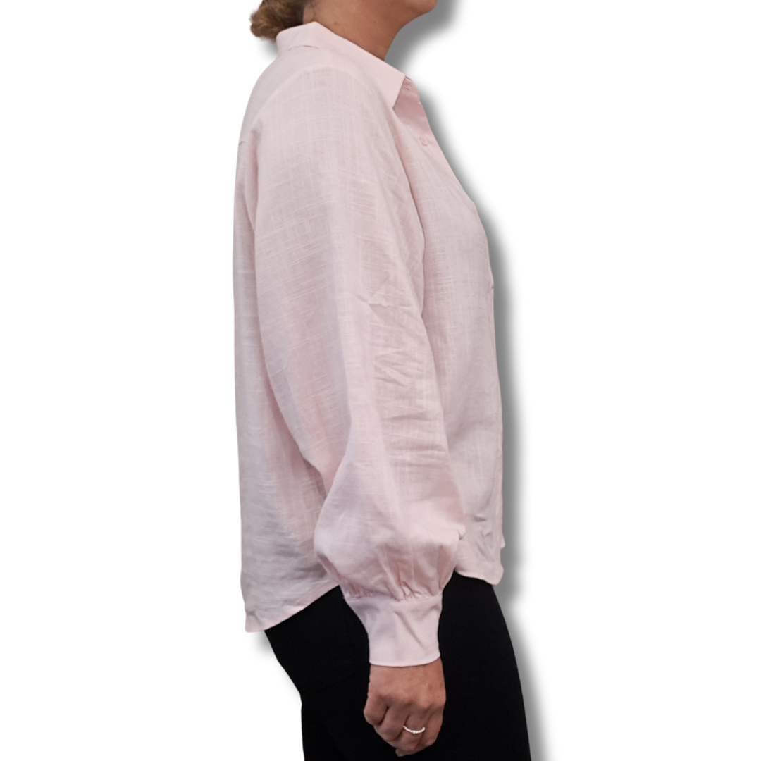 Her Apparel - Cleo Balloon Sleeve Shirt - Pink - Side