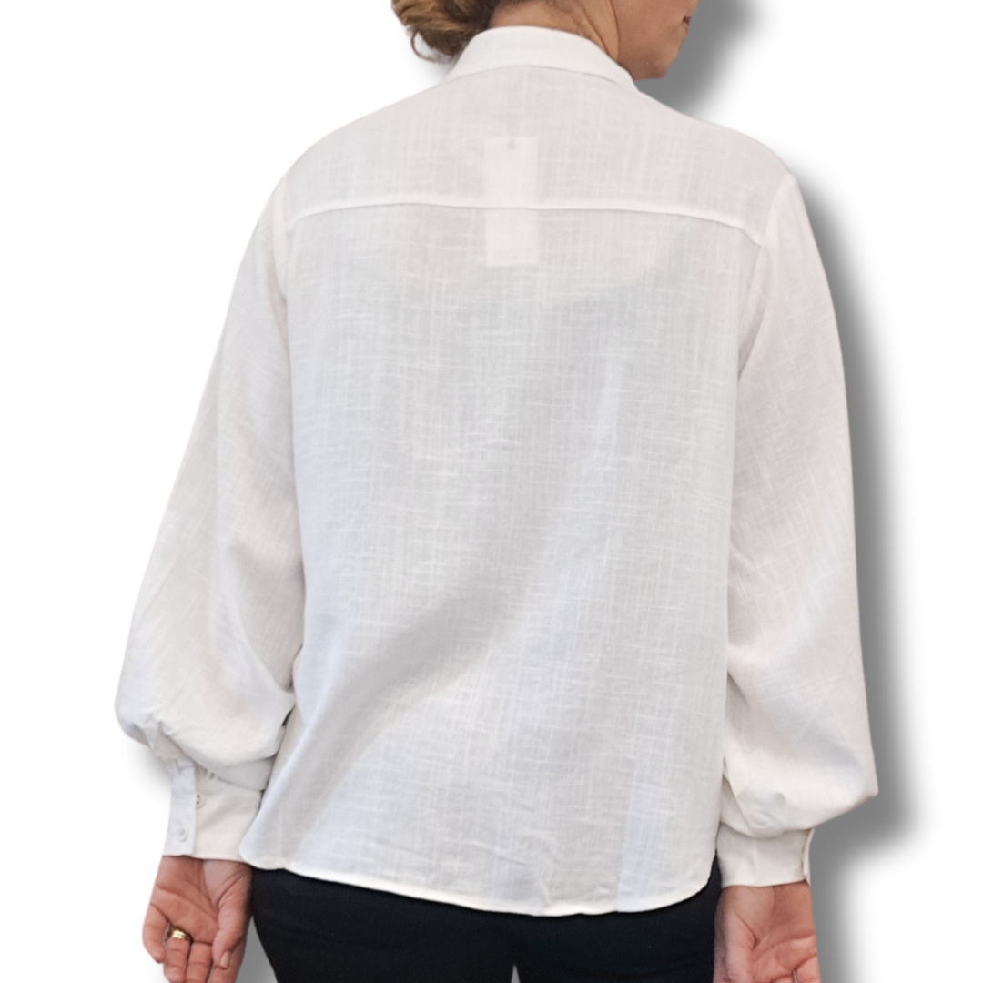 Her Apparel - Cleo Balloon Sleeve Shirt - White - Back