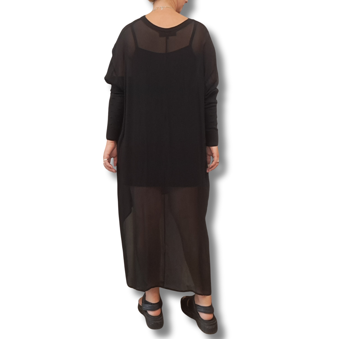 Maaike - Sheer Dress with Merino Sleeve - Size XS (oversized) - Back
