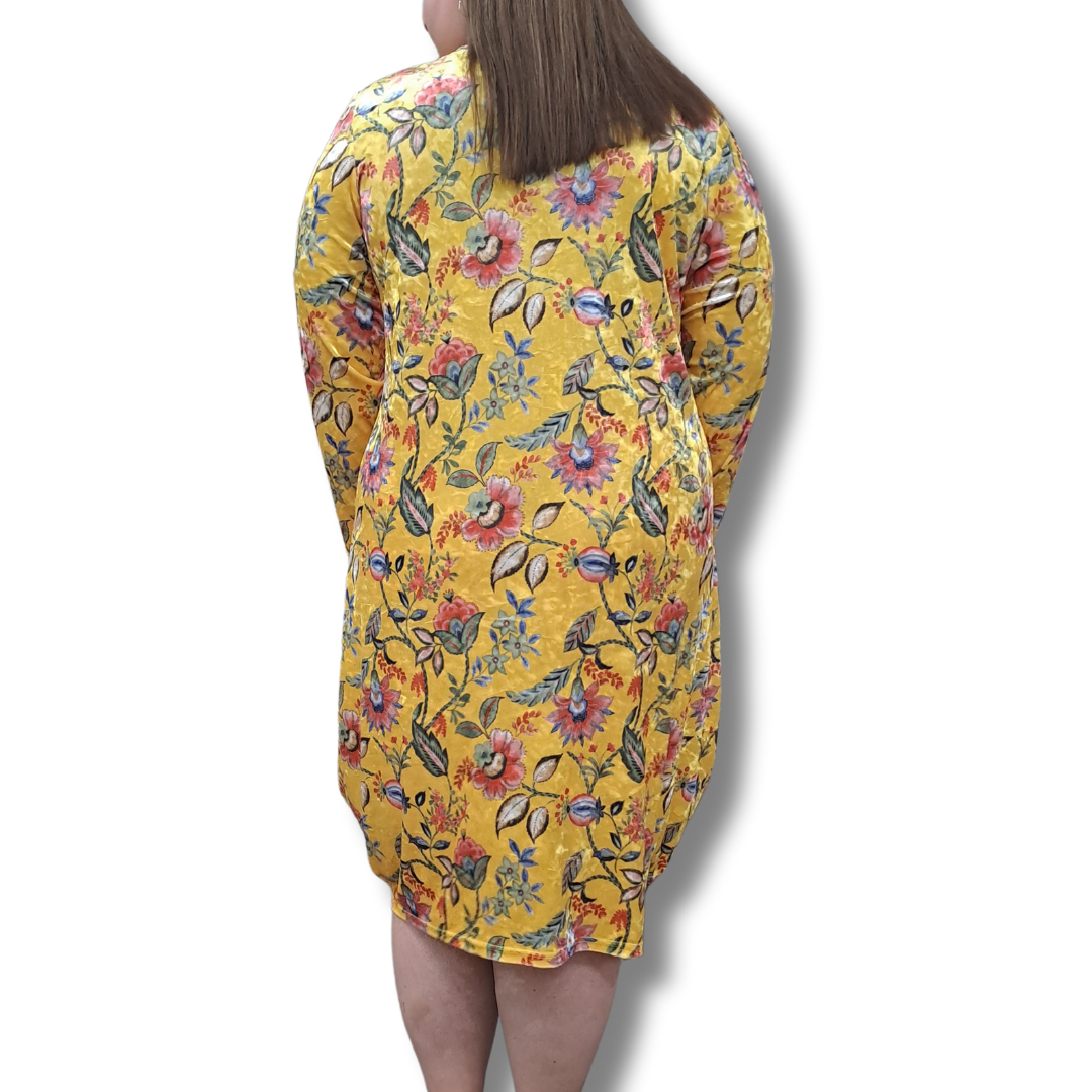 Magazine - Floral Yellow Velvet Dress - Back View