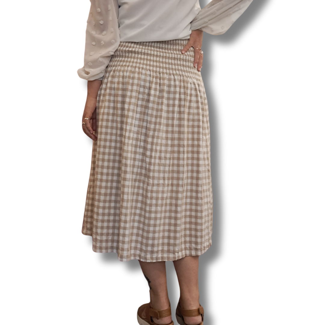 NES - Latte Gingham Smock Skirt - Size M/L - Back