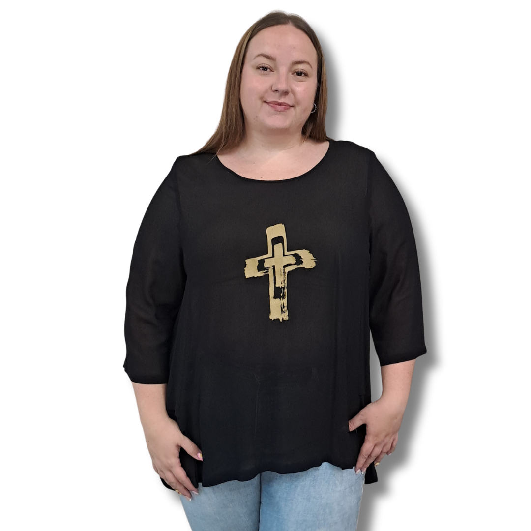 Niovara - Gold Cross Print Top - Front View