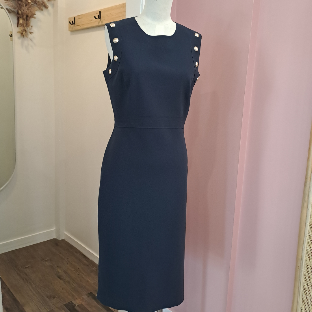 Paula Ryan - Navy Stud Trim Bonded Sheath Dress