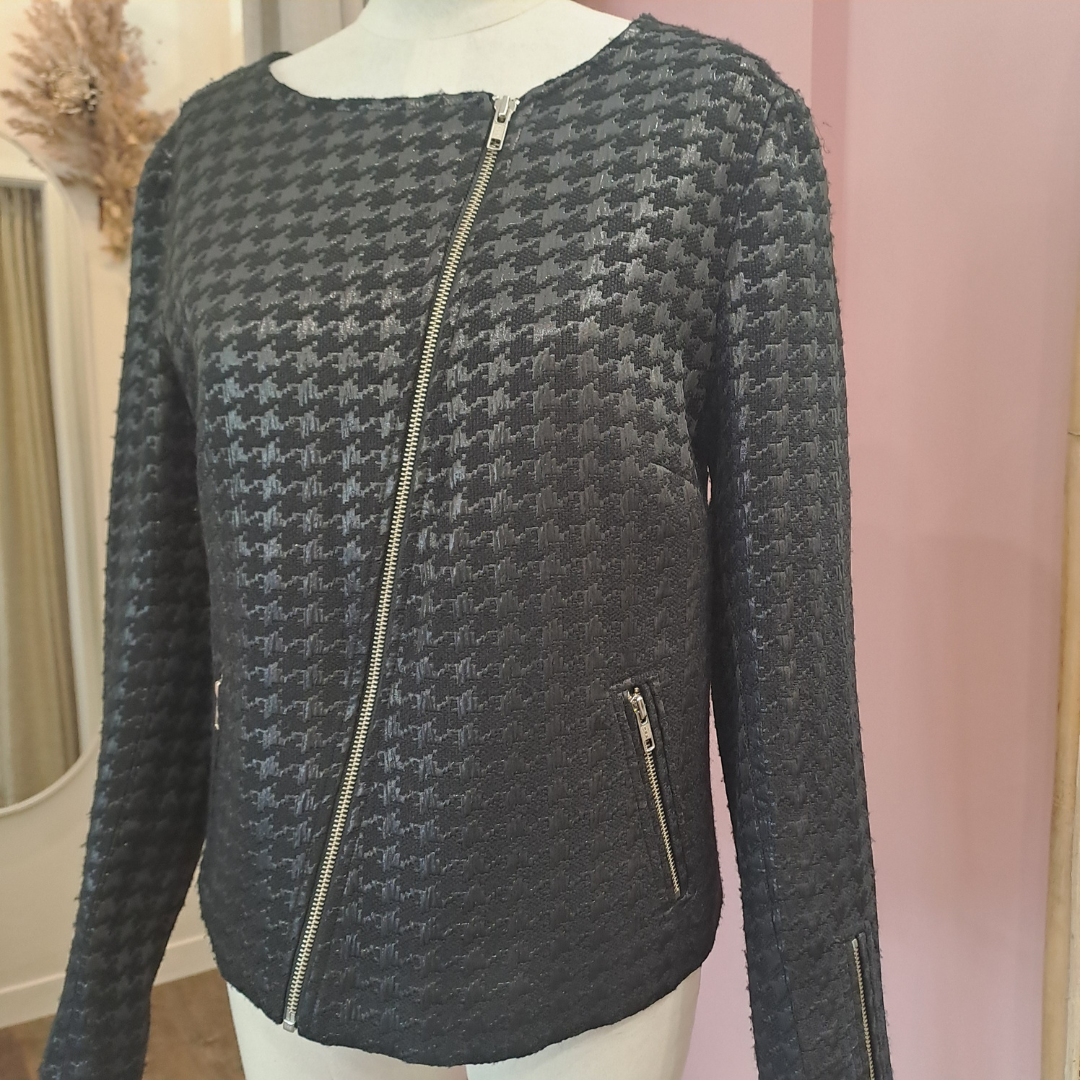 Ricochet - Black On Black Houndstooth Jacket - Size 10