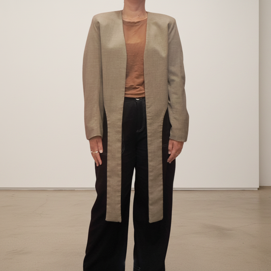 Ricochet - Long Tie Wool Blazer - Front View