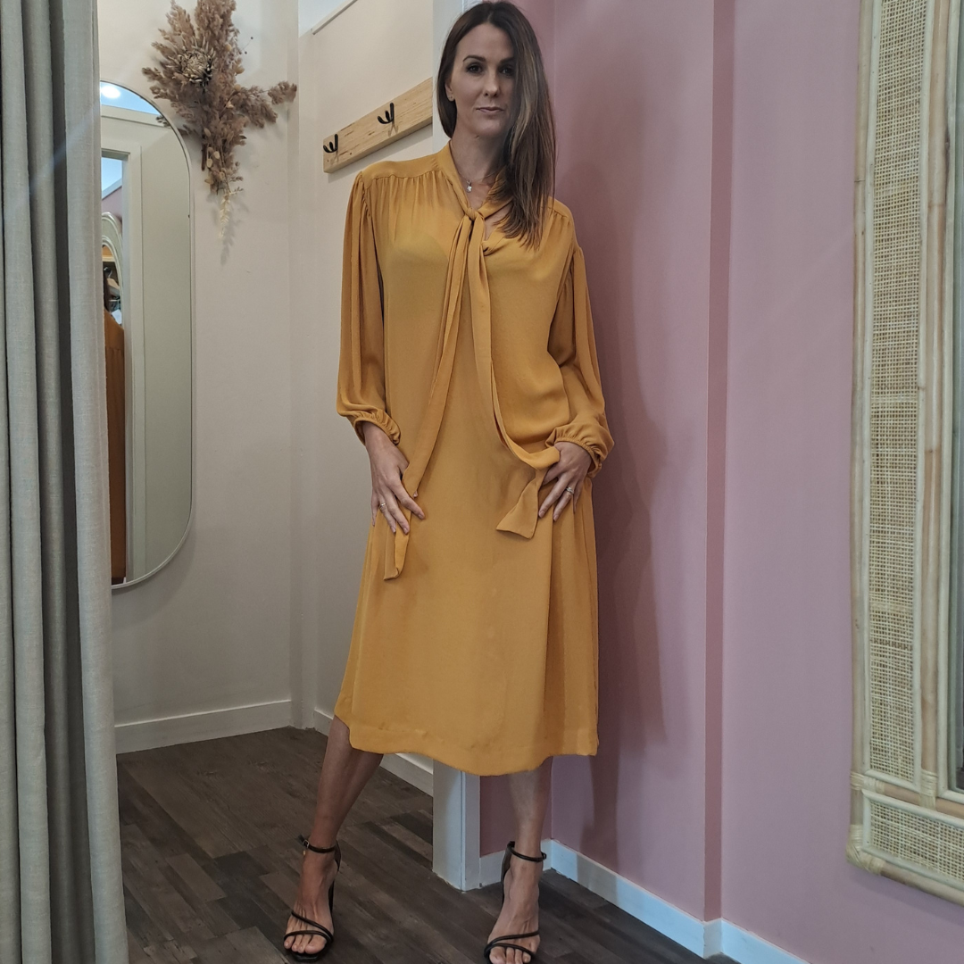 Ricochet - Mustard Midi Dress - Full View