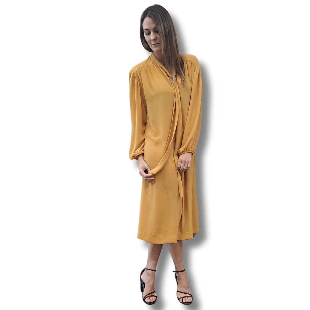 Ricochet - Mustard Midi Dress - Tie View