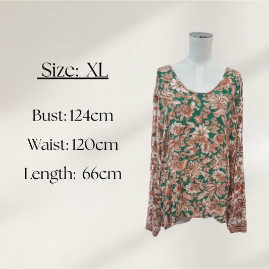 Classified with Love - Green Floral Top - Size XL