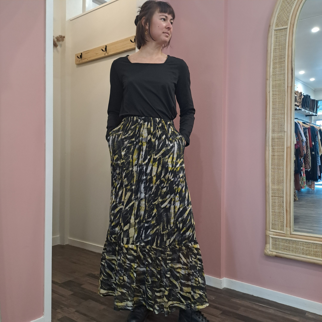 Storm - Silk Print Maxi Skirt - Size 6
