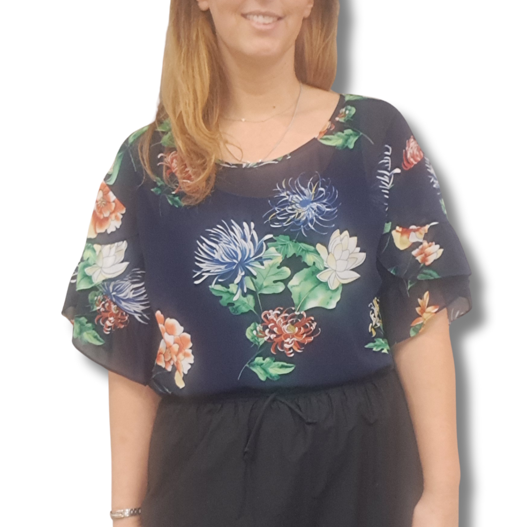 Tuesday Label - Navy Floral Top - Front View