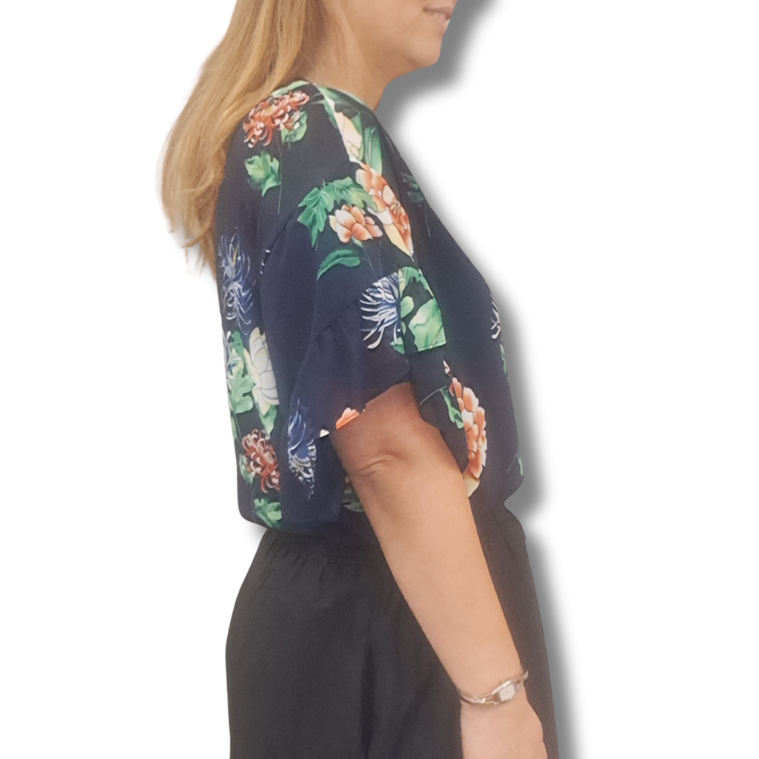 Tuesday Label - Navy Floral Top - Side View