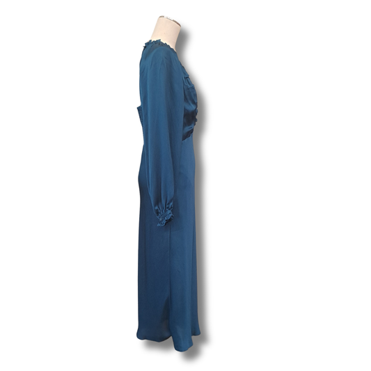 Whistles - Teal Aurora Satin Midi Dress - Size 12 - Side