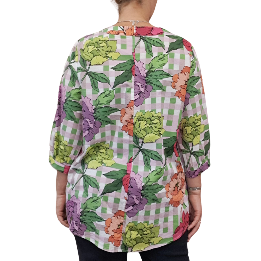 Annah Stretton - Floral Check Top - Back View