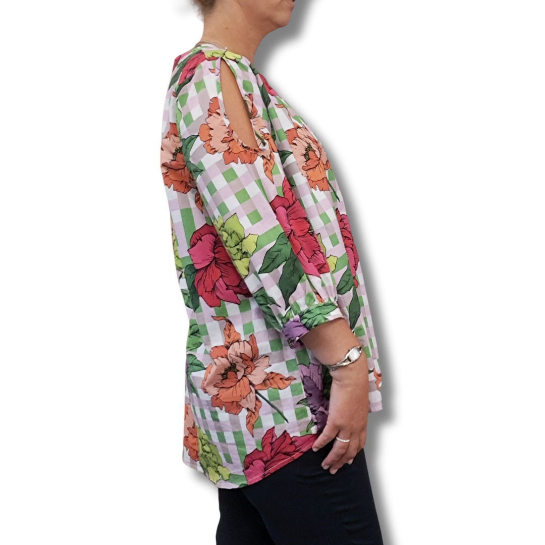 Annah Stretton - Floral Check Top - Side View