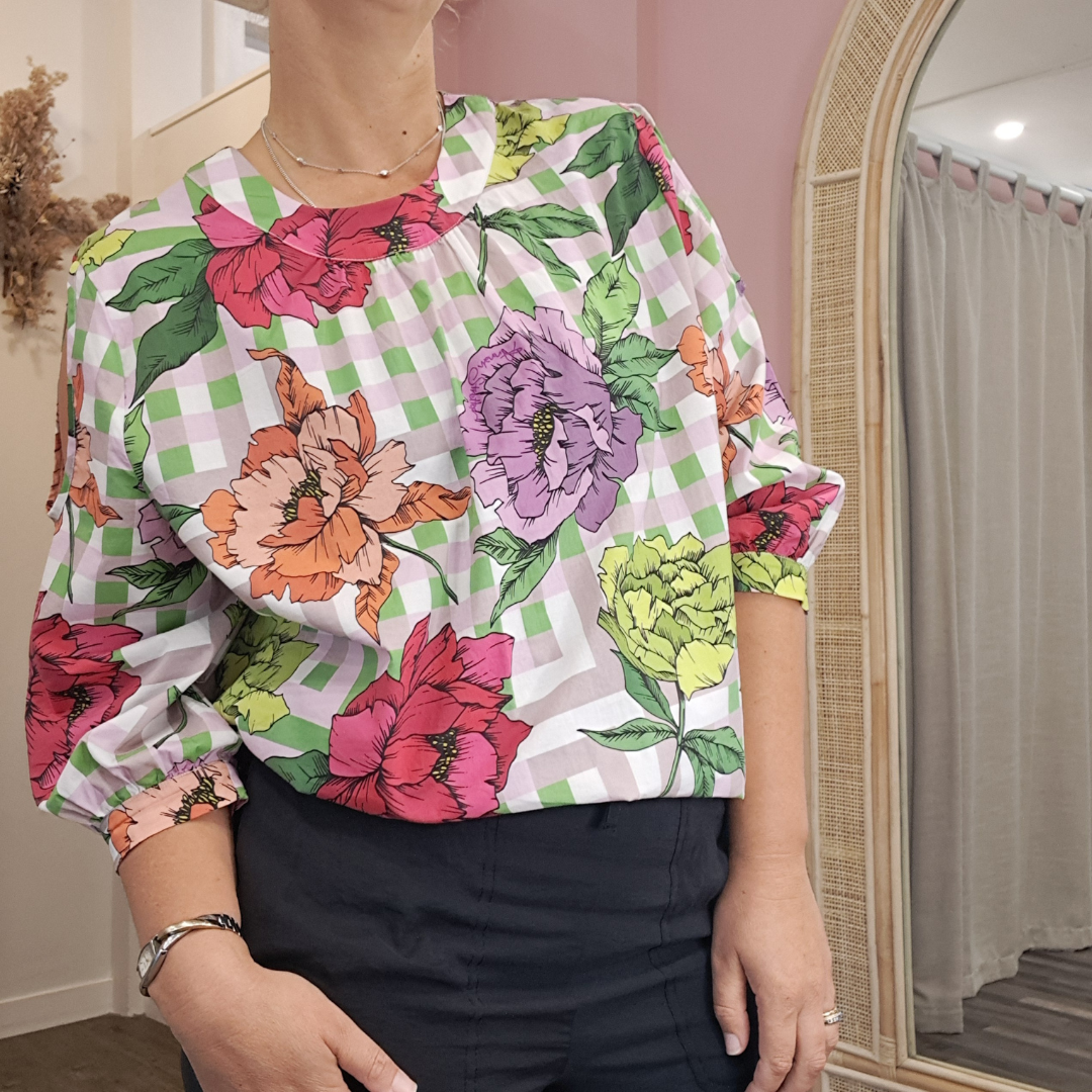 Annah Stretton - Floral Check Top - Size L