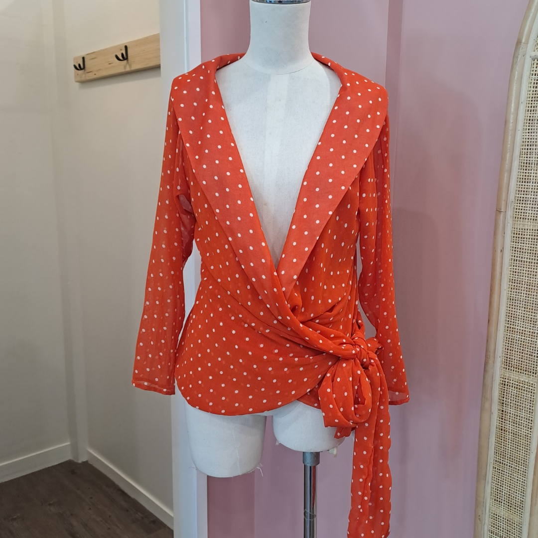 Annah Stretton - Spotty Wrap Top - Size 8