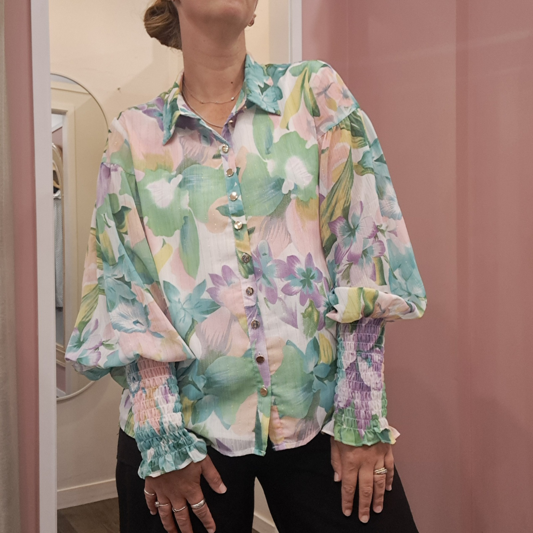 Augustine - Floral Gold Thread Shirt - Size M