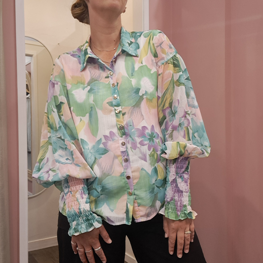 Augustine - Floral Gold Thread Shirt - Size M