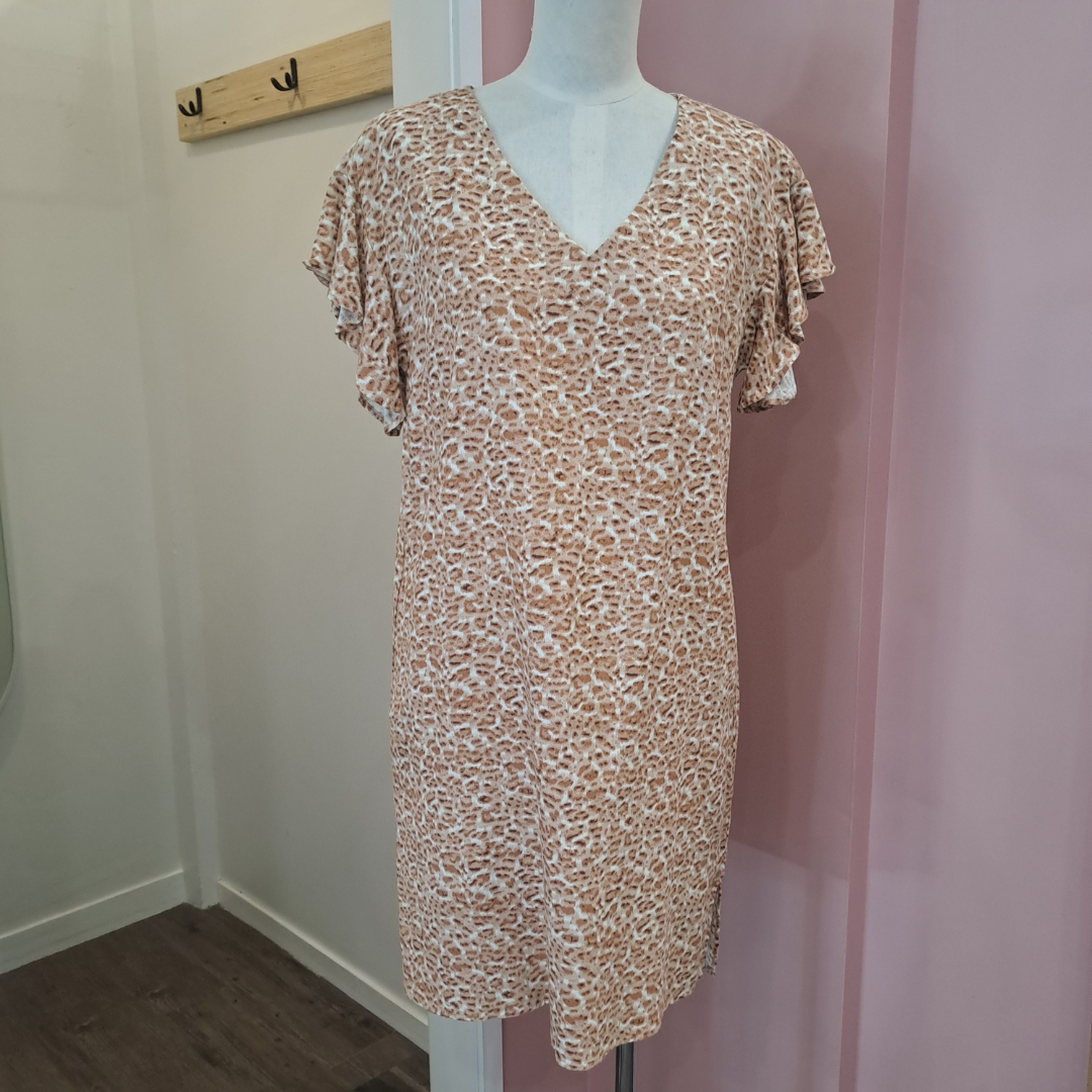 Betty Basics - Linen / Viscose Leopard Print Dress - Size 8