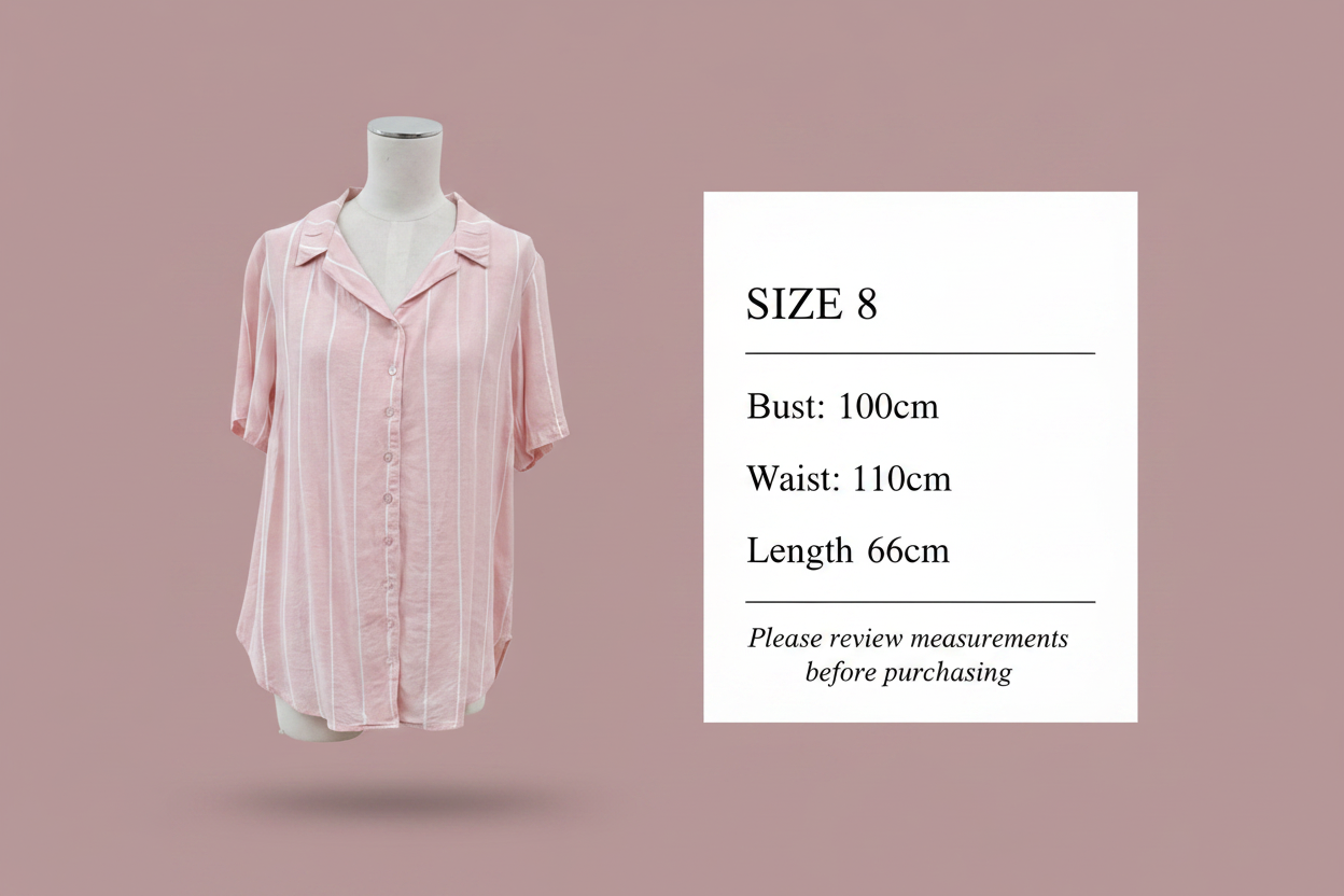 Size chart - Bust: 100cm, Waist: 110cm, Length: 66cm