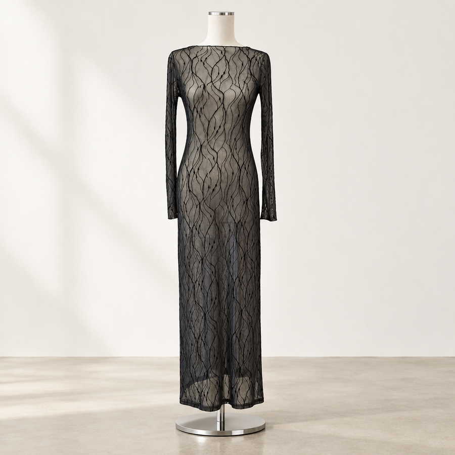 Blak Luxe - Flocked Mesh Maxi Dress - Size 8