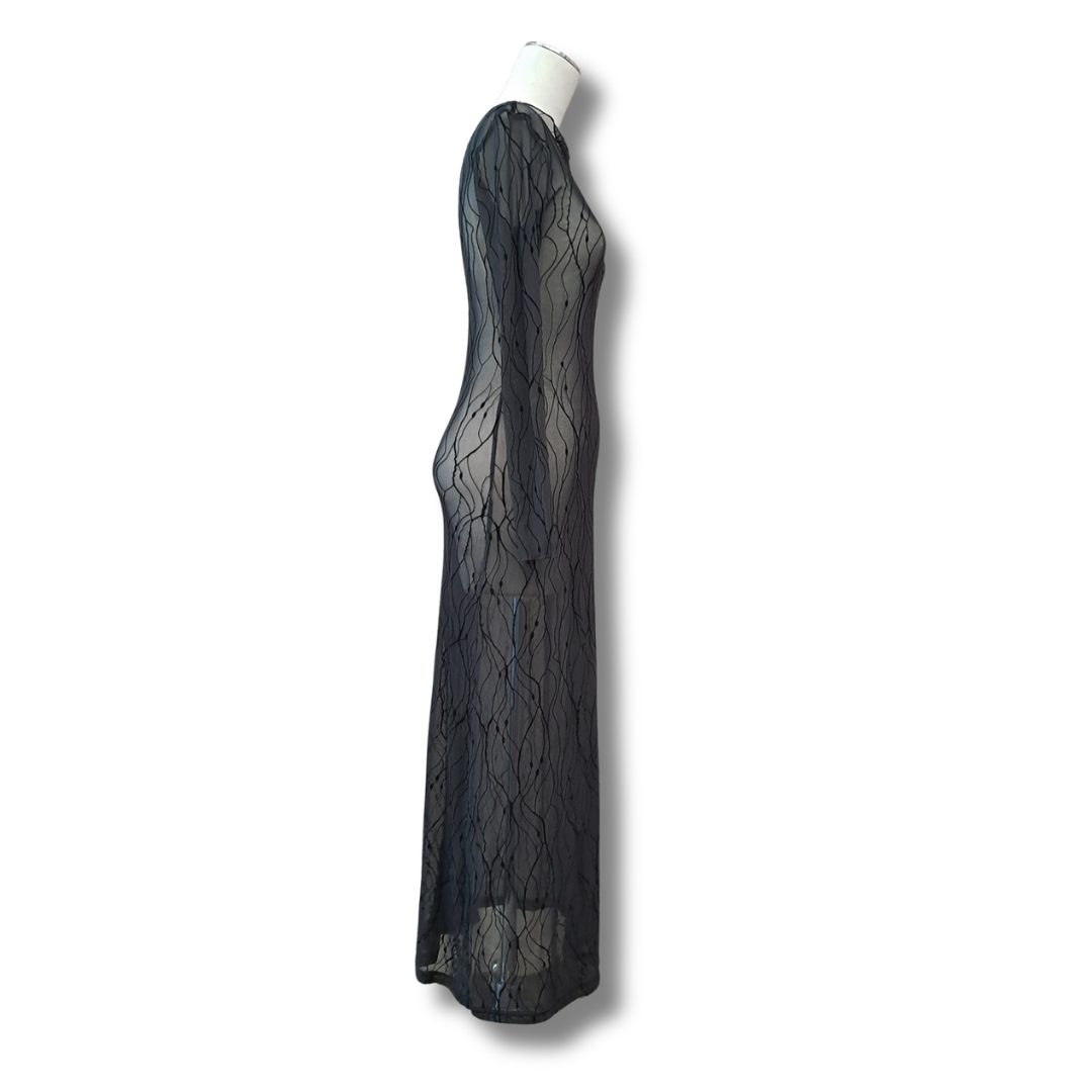 Blak Luxe - Flocked Mesh Maxi Dress - Size 8 - Side