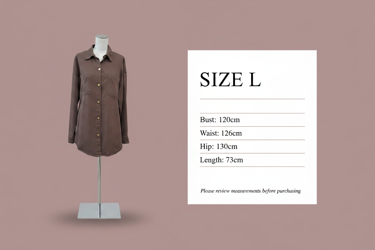 By Frankie - Truffle Denim Shacket - Size L - SIze Chart