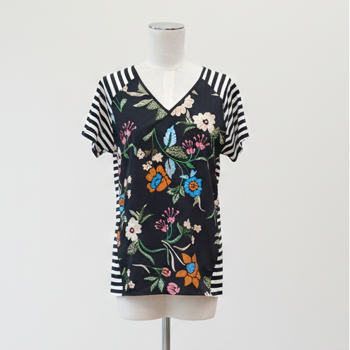 Charlo - Floral & Stripe Tee - Size S