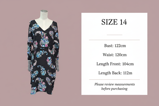 Charlo - Long Sleeve Floral Dress - Size 14 - Size Chart
