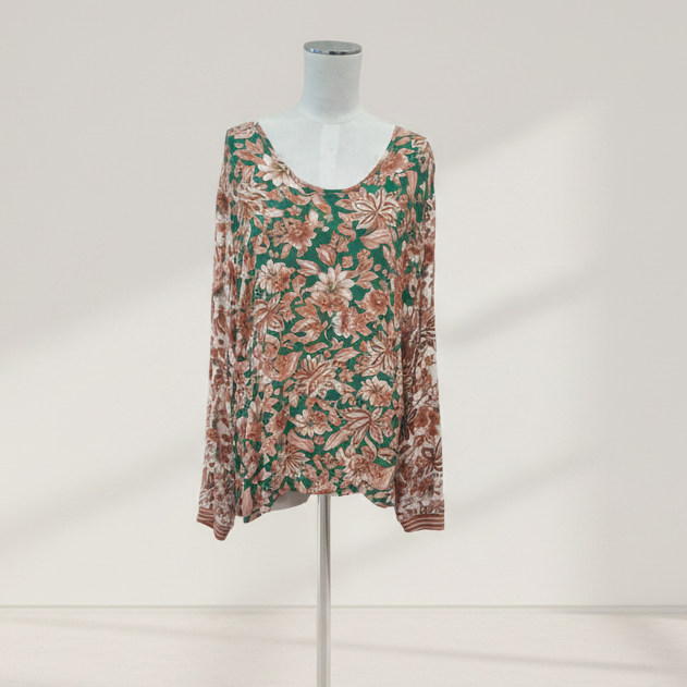 Classified with Love - Green Floral Top - Size XL