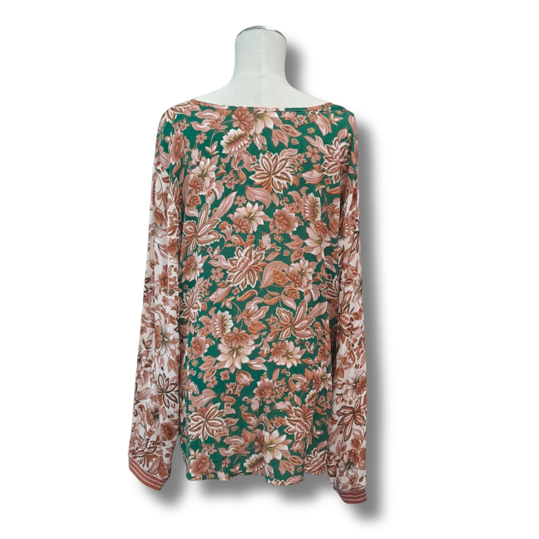 Classified with Love - Green Floral Top - Size XL - Back
