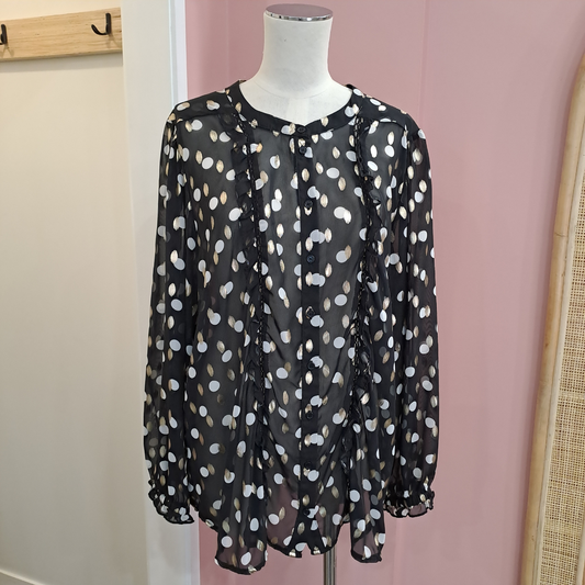 Coco & Belle - Sheer Gold Print Blouse - Size XL