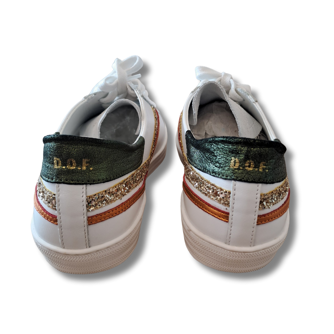 D.O.F - White Green Glitter Trainers - Rear View