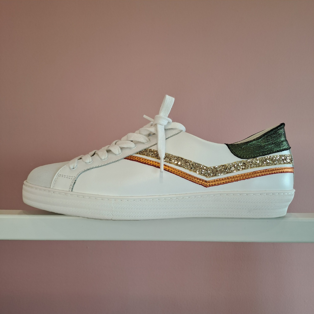 D.O.F - White Green Glitter Trainers - Size 41/10