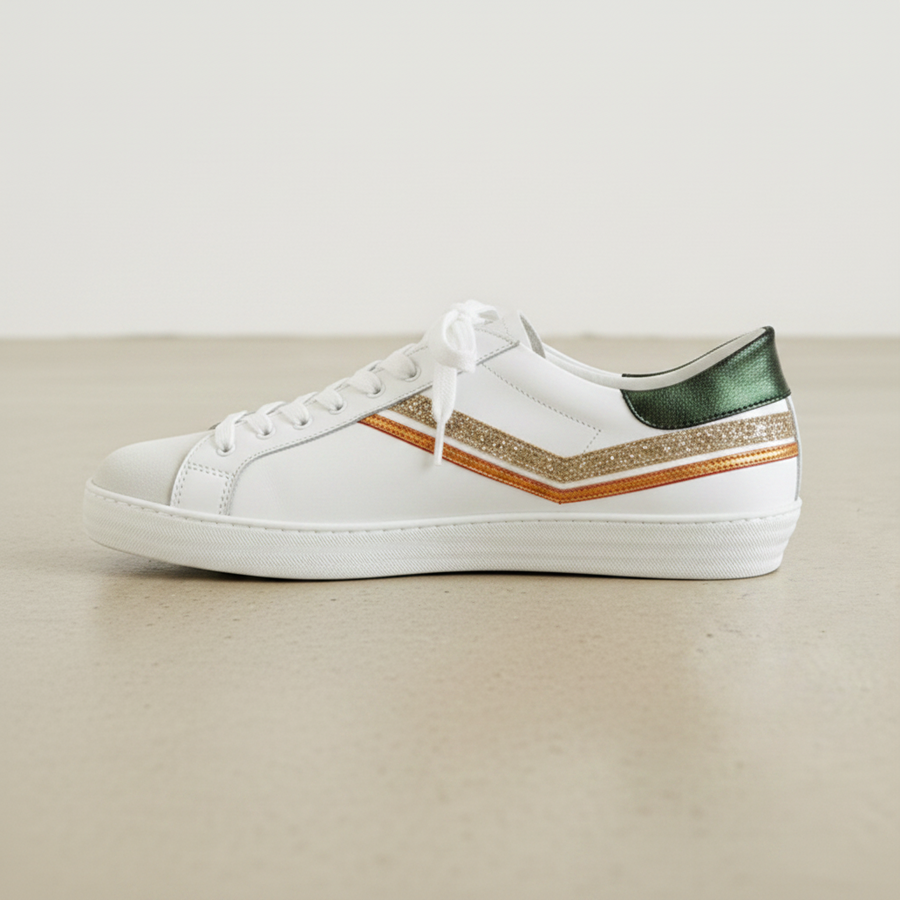 D.O.F - White Green Glitter Trainers - Size 41/10