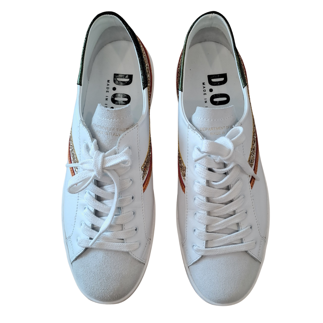 D.O.F - White Green Glitter Trainers - Upper View