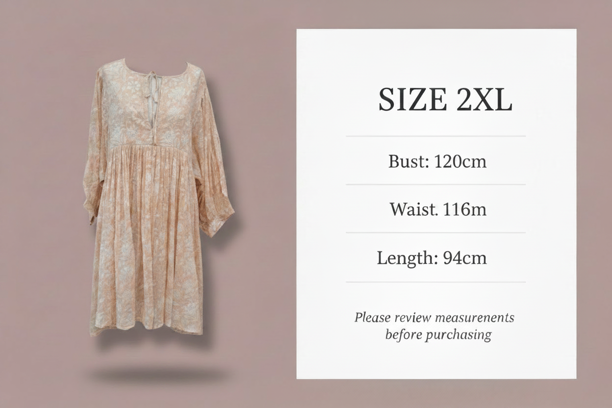 Daughter Of India - Apricot Blush Kyra Mini Dress - Size Chart